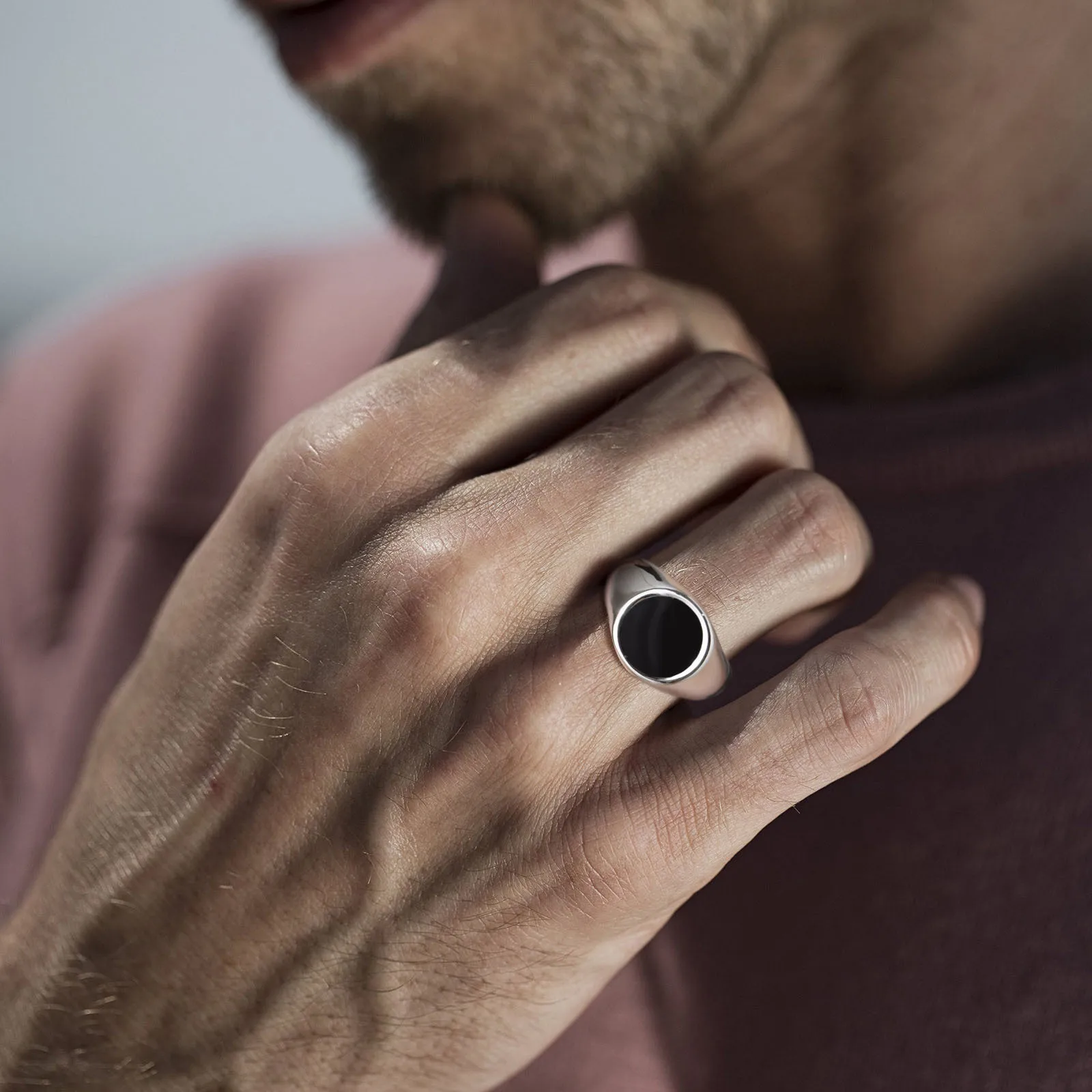 Stylish 13mm Signet Rings for Men, Waterproof Stainless Steel Finger Band with Black Enamel Male Rock Punk Ring Jewelry