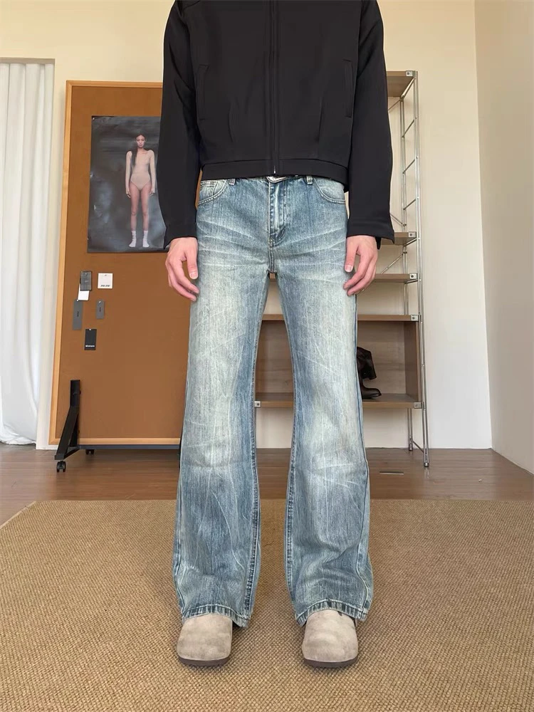 

Винтажные джинсы Waed American Blue Lightning Bamboo с высокой талией и широкими штанинами, повседневные джинсы для мужчин и женщин, подростков, прямой крой