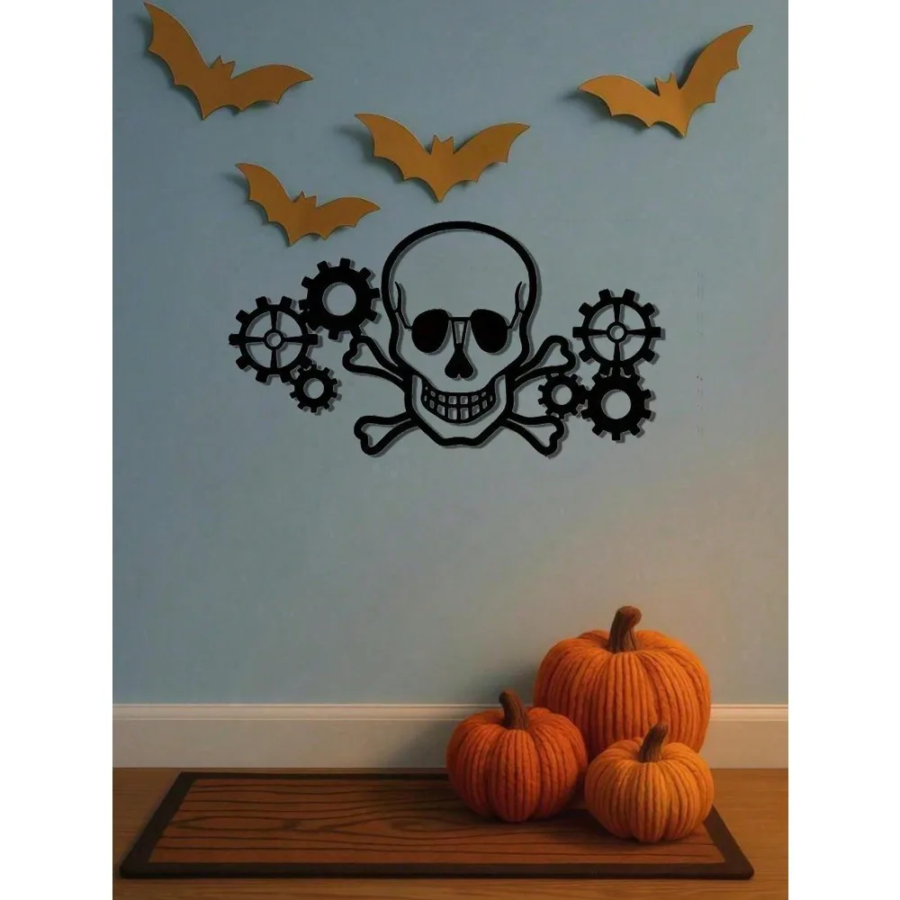 GothGear Brand Vintage Steampunk Skull Wall Art - Industrial Metal Gear Skeleton Decor, Gothic Home Sculpture For Living Room Ma