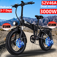 2024 New H20 Pro Mountain E-bike 3000W Powerful Dual motor Snow Electric Bicycle 52V 46AH 20inch*4.0 Fat Tyre Foldable Ebike