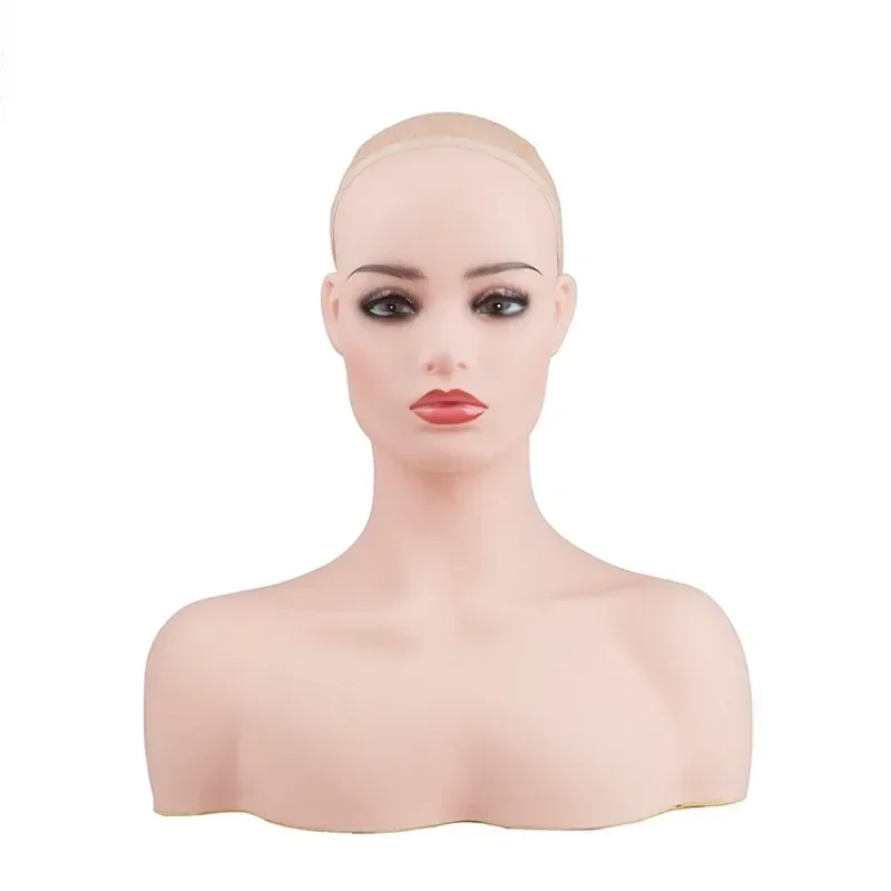 Realistic Mannequin Dummy Head with Shoulders Female Manikin Doll Head Bust for Wigs Hats Scarves Jewerly Display