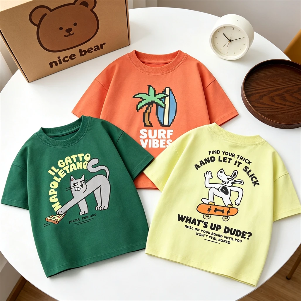 Cartoon T-shirt Casual Sports Wear Short-sleeved Tops 2026 Summer Clothes Round Neck Bottoming Shirt Child Thin All-match Tees