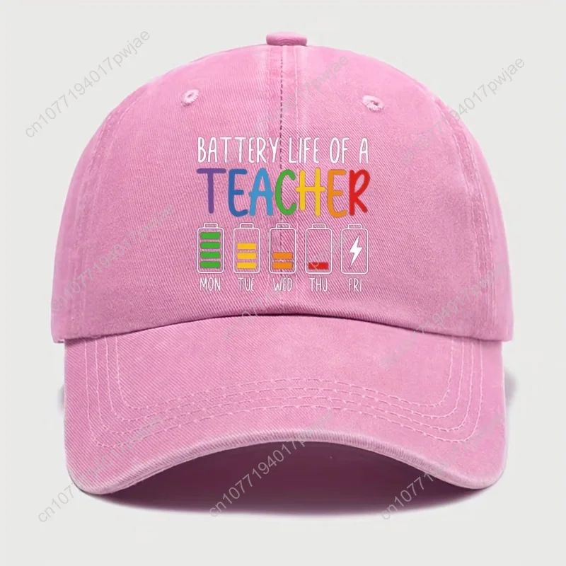 Berretto da baseball grafico "La vita della batteria dell'insegnante" regolabile da 1 pezzo - Stampa geometrica colorata stile retrò, adesivo lavabile a mano F