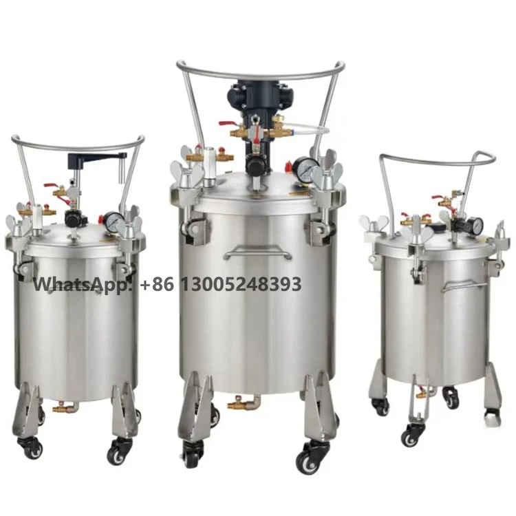 304 Stainless Steel 10L Automatic Mixing Pressure Bucket Double Row Material Port Air Pneumatic Paint  Tank