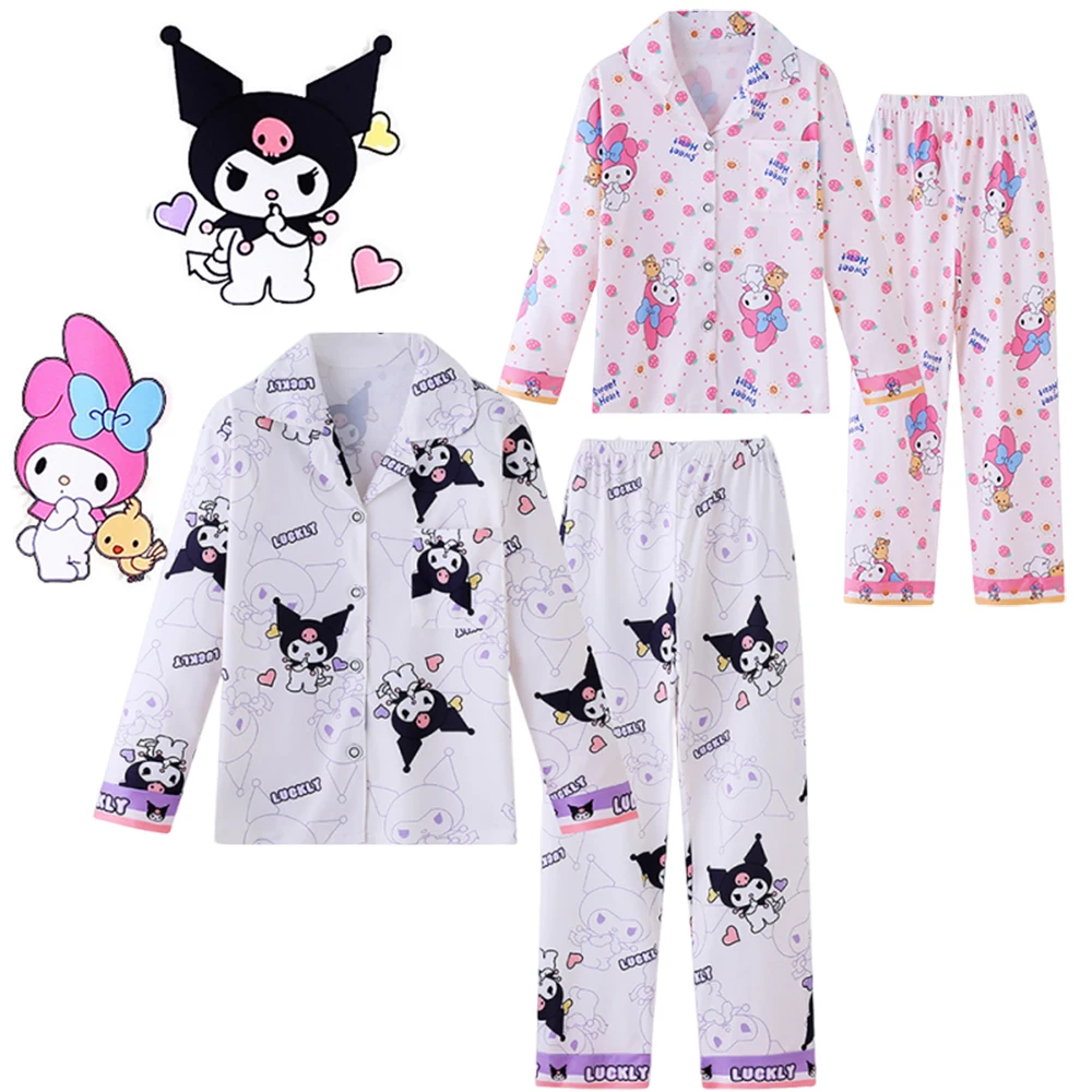 

Детские пижамы Kuromi Melody Cinnamoroll, домашняя одежда для косплея, пижамы, 2 шт., кавайная одежда для сна с героями мультфильмов, домашняя одежда, подарок на день рождения