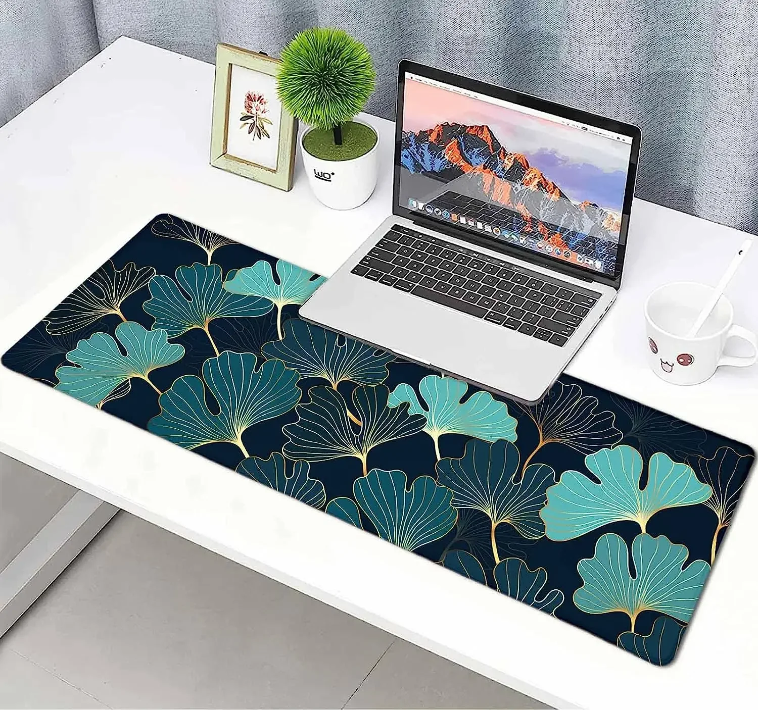 Imagem -06 - Gaming Grande Mouse Pad Mesa 35.4x15.7 Tamanho Grande Linhas Douradas Ginkgo Plantas Arte Mouse Pads Longo Antiderrapante Base de Borracha Mousepad