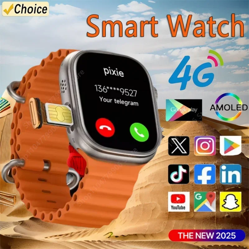 

2025 Новые 4G все сети GS29 Смарт-часы Android Работает S10 Система GPS Карта Google Play Шагомер Трекер сна SIM-карта