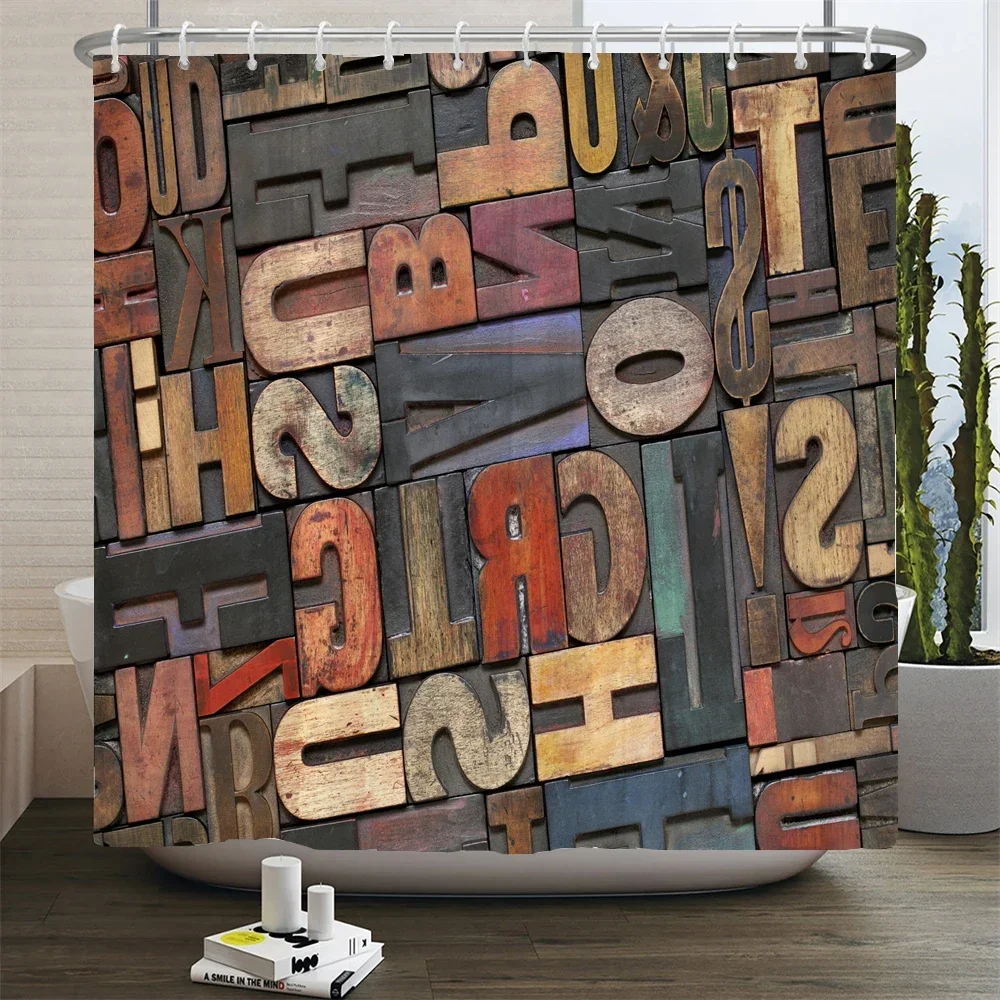Old Retro Metal Industry Style Shower Curtain Art Individuality Bathroom Decorative Waterproof Fabric Bathtub Screen with Hooks