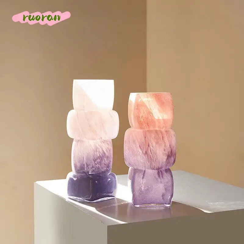 Light Luxury Gradient Art Glass Vase Modern Minimalist Niche for Hydroponic Flowers Living Room Dining Table Decor