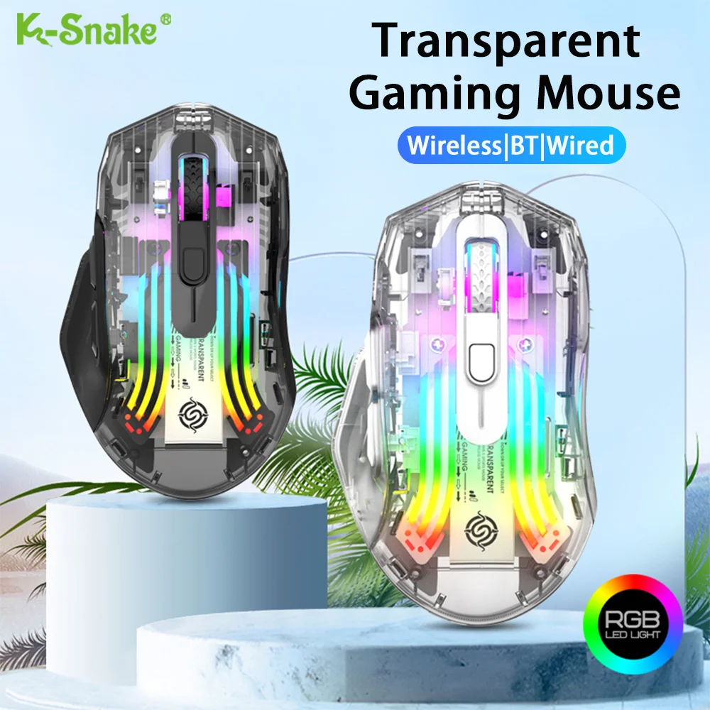 

K-Snake Transparent Bluetooth Mouse 2.4G Wireless with Five Speed DPI Mute Button Wired Mouse for Desktop Compute Laptop Game