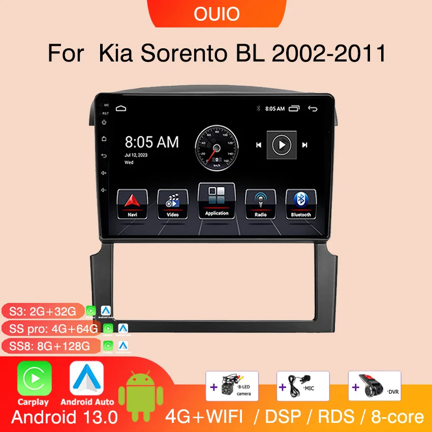 

Android 13 Radio For Kia Sorento BL 2002 2003 2004 2005-2011 Car stereo Multimedia Player Carplay Auto GPS navigation DSP 48EQ