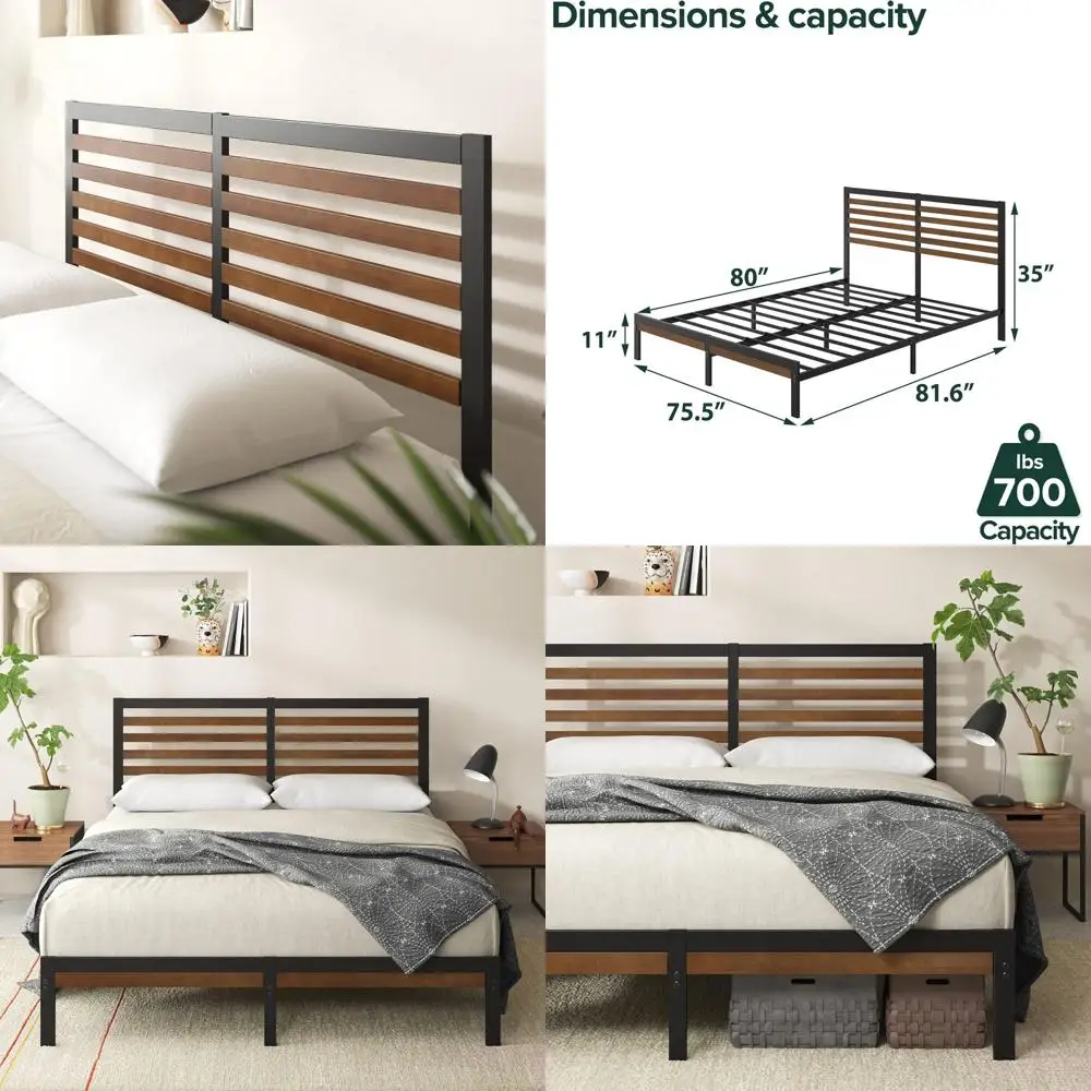 

Кровать-платформа из бамбука и металла с ламельной подставкой, не требует пружинного блока, простая сборка, размер King Size, коричневый цвет