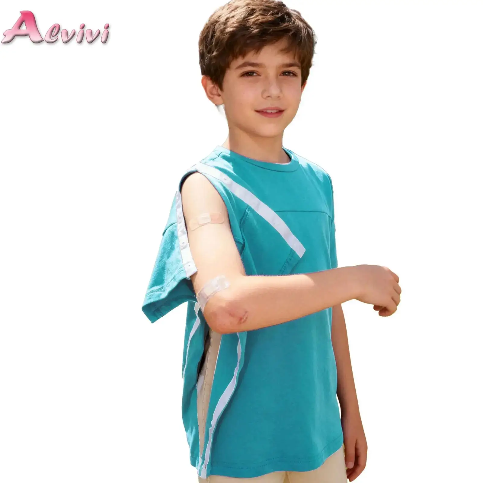 

Unisex Kids Boy Fracture Postoperative Costume Tear-Away Press Buttons Tops Short Sleeve T-shirt Special Needs Adaptive Clothing
