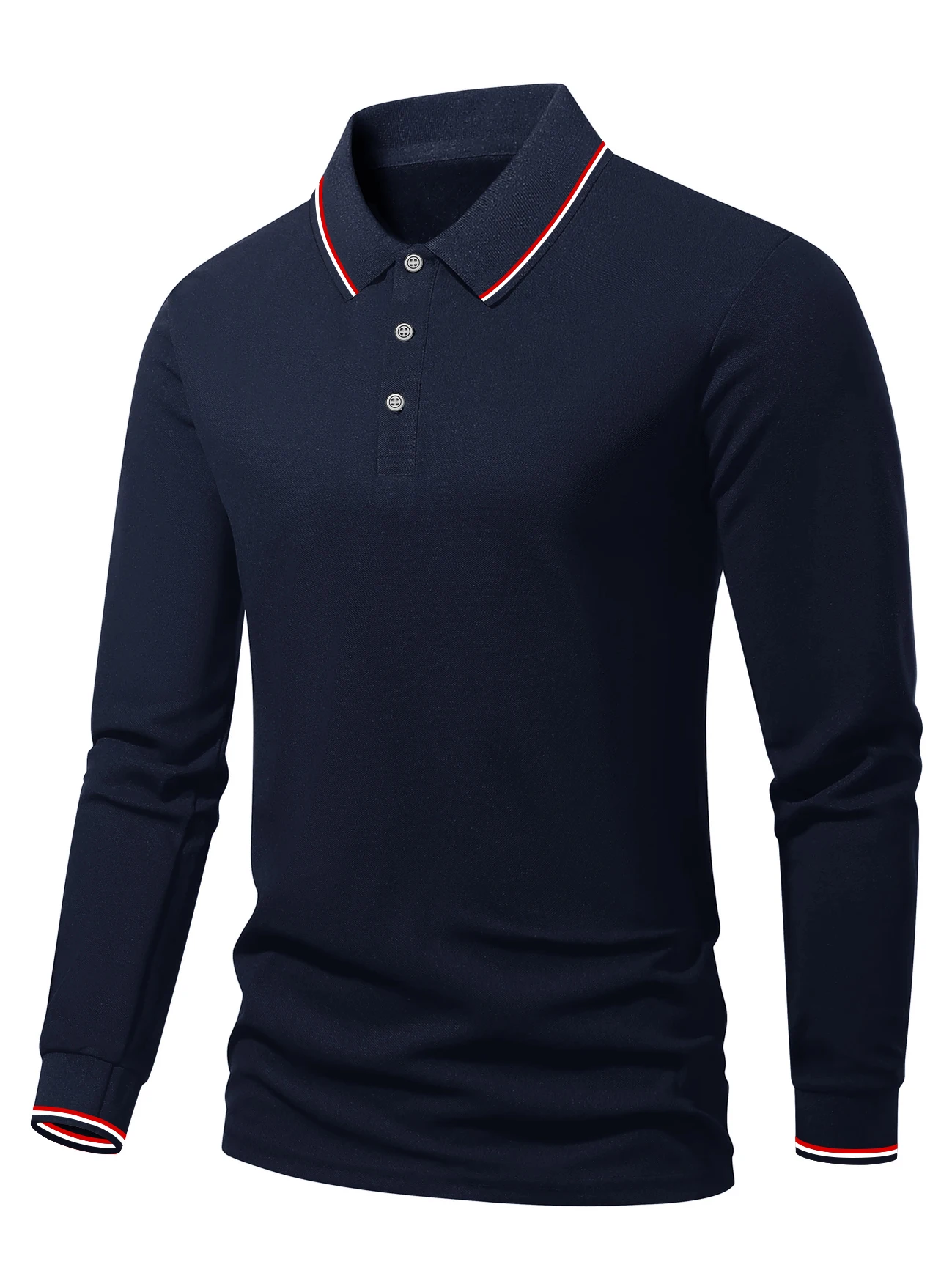 Camisa polo masculina de manga comprida primavera outono detector comprimento regata casual camisa polo masculina