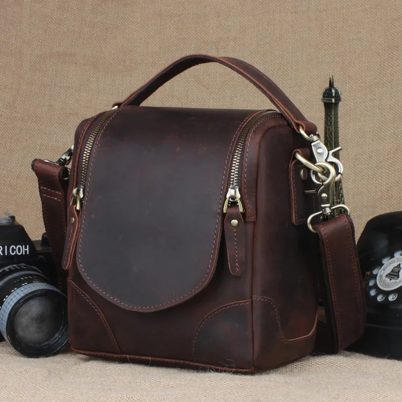 

Retro Handmade Genuine Leather SLR Camera Bag Men Women Crossbody Shoulder Messenger s Vintage Style Package