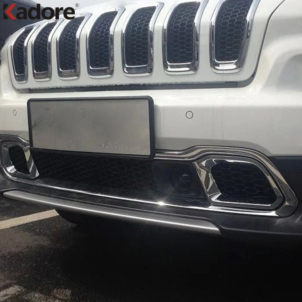 Front Center Grille Grills Cover Trim For Jeep Cherokee 2014 2015 2016 2017 2018 Chrome Bottom Bumper Racing Strip Car Styling