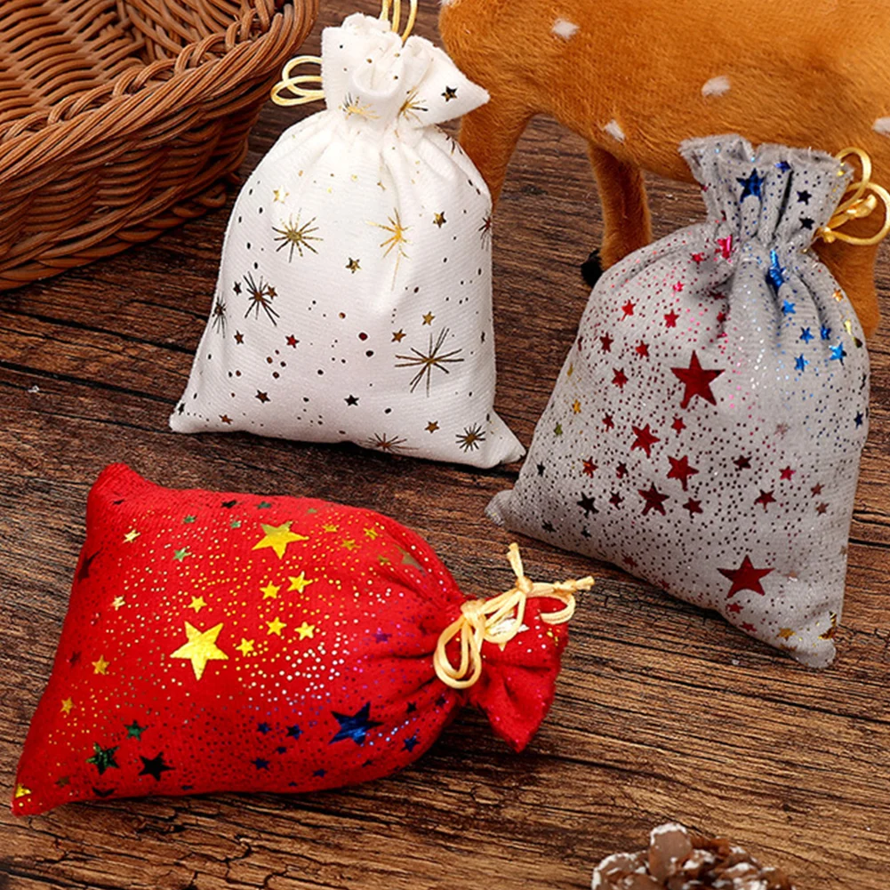 Christmas Drawstring Candy Bags Velvet Gold Foil Star Moon Gifts Pouches 10x14 Cm Set Of 10 Reusable Party Favor