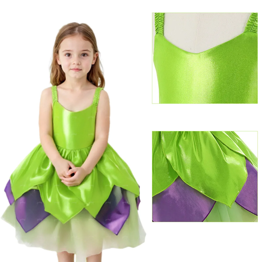 

Girls Green Elf Fairy Dress Kids Sleeveless Elf Costume Ball Gown Girls Children Dance Clothes Halloween School performance