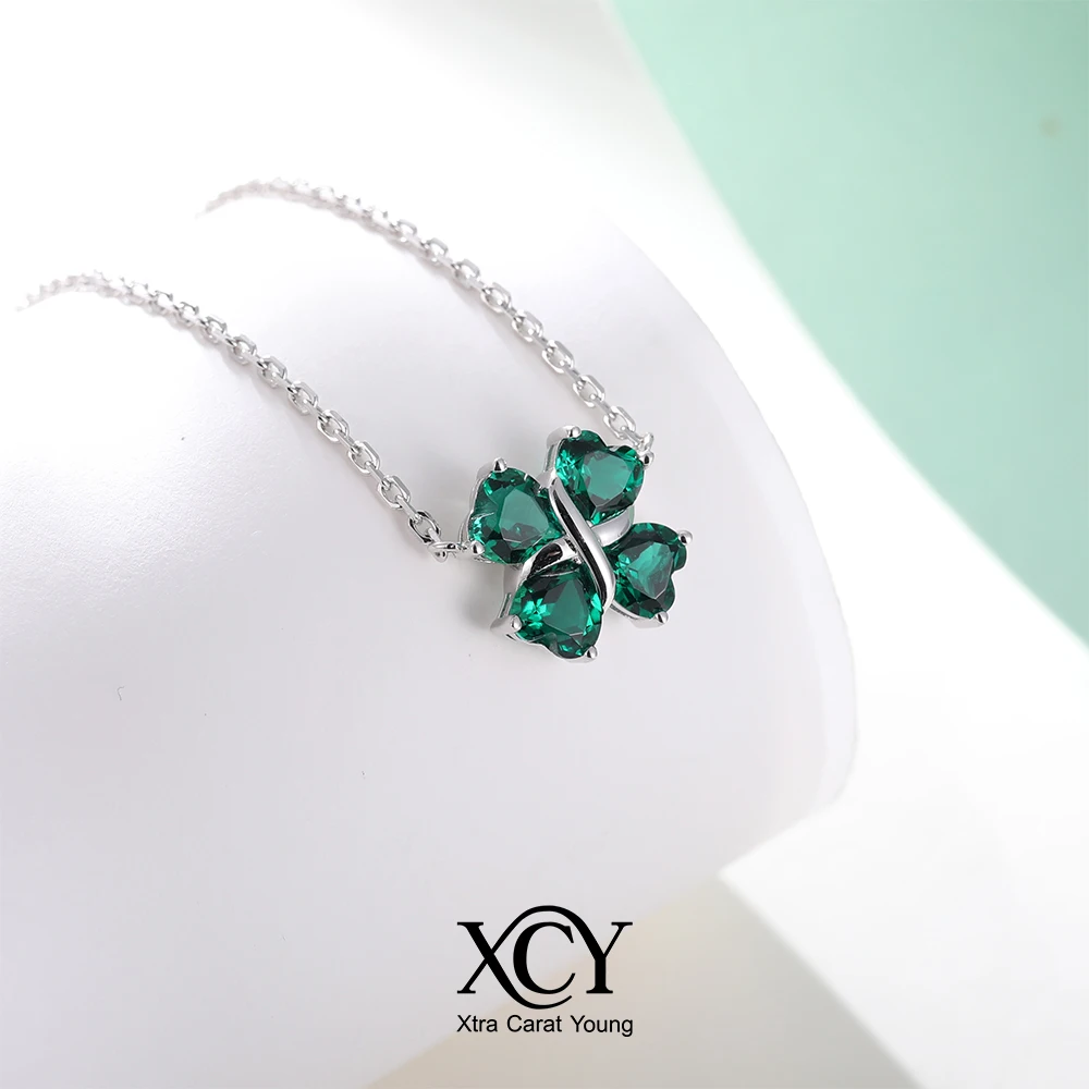 

Колье XCY 5*5 мм с подвеской в форме четырехлистного клевера, серебро 925 пробы, выращенные в лаборатории изумруды, гипоаллергенное, изысканное ювелирное украшение, подарок для женщин