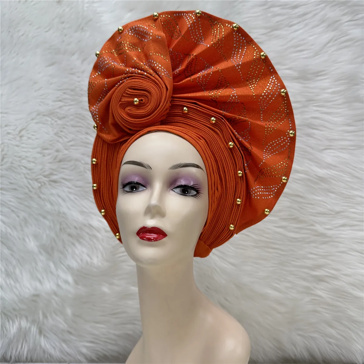 

African Hat Bonnet Hijab Turbante Mujer Headband Rhinestone Auto Headtie Already Made Gele Nigerian For Pary Wedding 23A04
