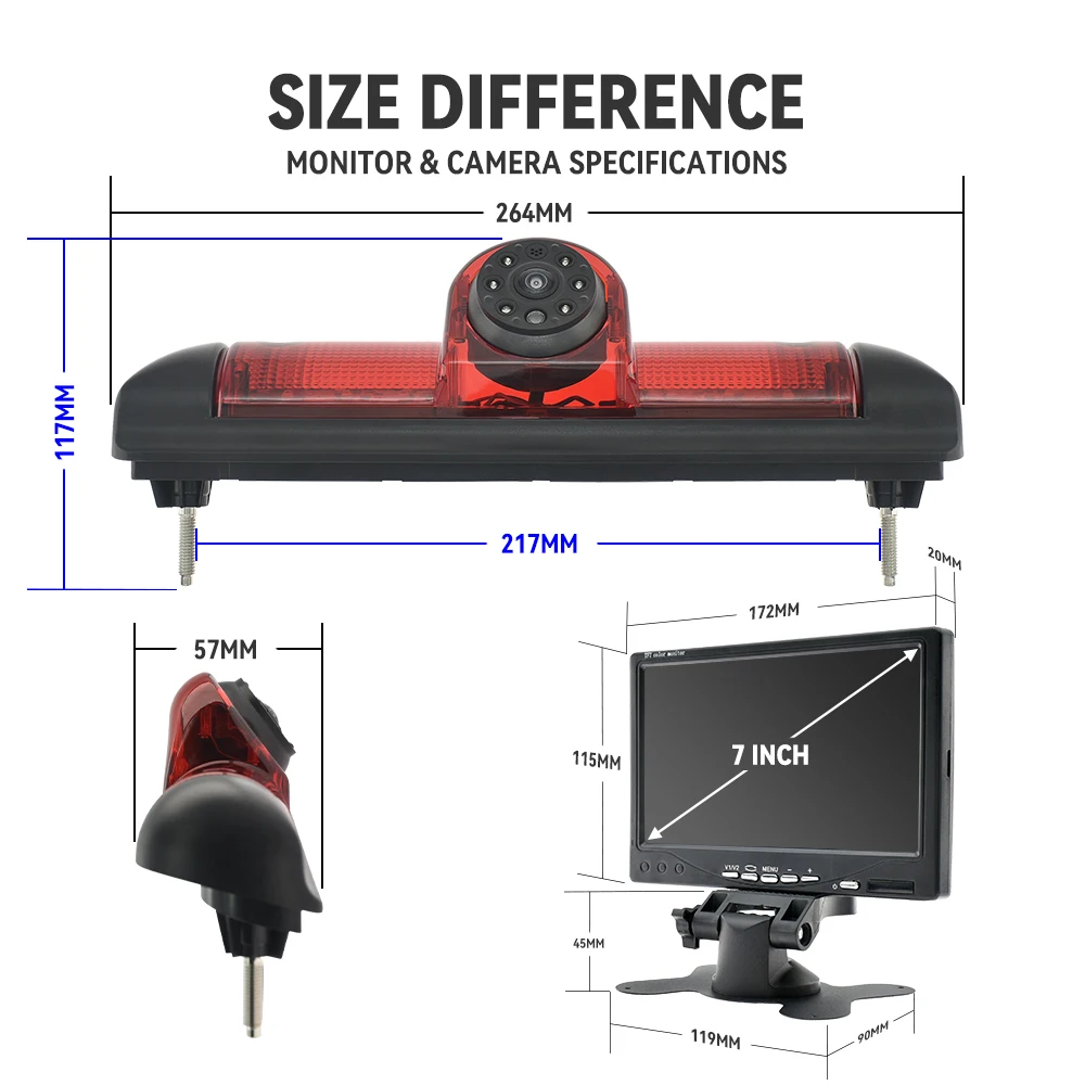 MJDOUD 170 ° Auto AHD 1080P Bremslicht FIAT Ducato Rückfahrkamera mit 7-Zoll-Monitor für CITROEN Jumper PEUGEOT Boxer 2006-2015 – Detail 5