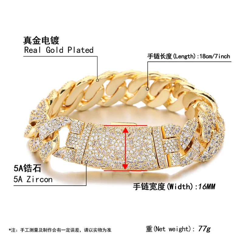 

Цепочка-колье в стиле хип-хоп, 16 мм, с кубинским плетением, инкрустированная стразами, для мужчин, в стиле рэперских украшений, золотистого и серебристого цвета