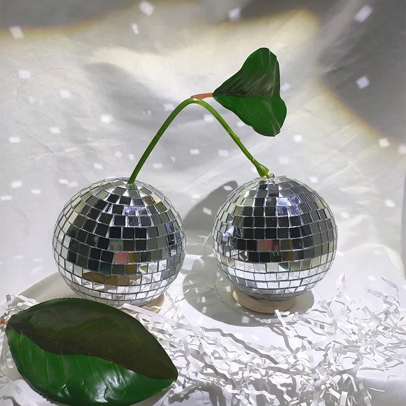 Cherry Disco Mirror Ball 10cm DJ Dance Party Bar Nightclub Silver Flash Mirror Ball Stage Atmosphere Decorative Ball