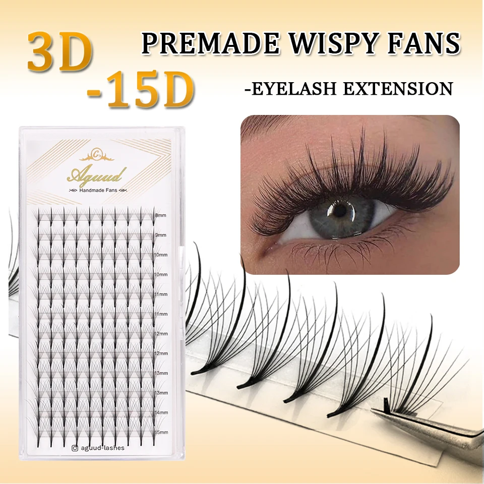 

AGUUD Premade Wispy Fan Lashes 3D 5D 7D 9D Russia Volume Fans Eyelash Extension Individual Sandwich Faux Mink Spike Lash Cluster