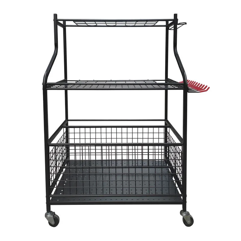 

Garage Sports Equipment Organizer with Baskets and Hooks, Ball Storage Rack on Wheels