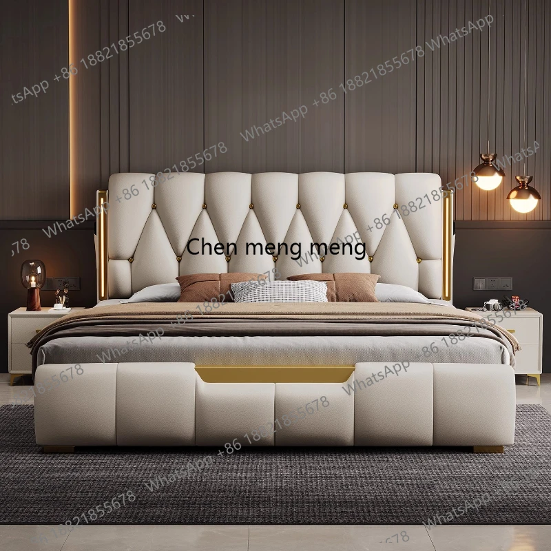 

High-end Wedding Bed 3 Drawers Storage Italian Napa Leather Double 2 People Frames King Size Queen Bedroom Furniture E136