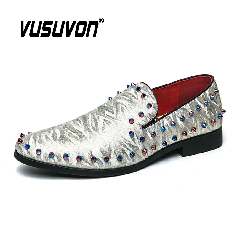 Men Bling Bling Party Loafers Rivet Shoes Fashion Breathable 38-47 Size Boys Silver Soft Outdoor Casual Winter Mules Dress Flats