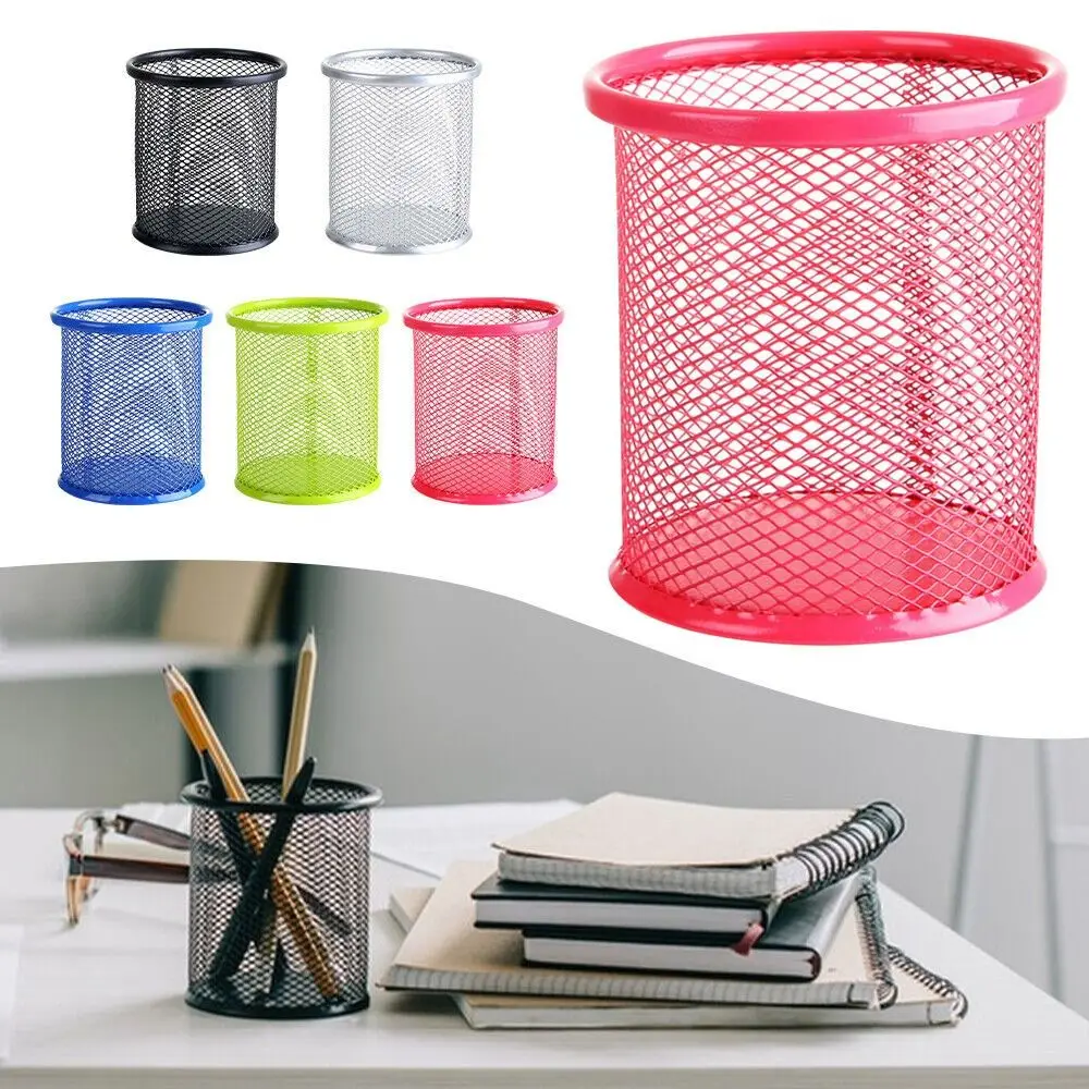 

Round/Square Pencil Storage Desk Tidy Stationery Organiser Mesh Pen Pot Pen Holder Storage Case