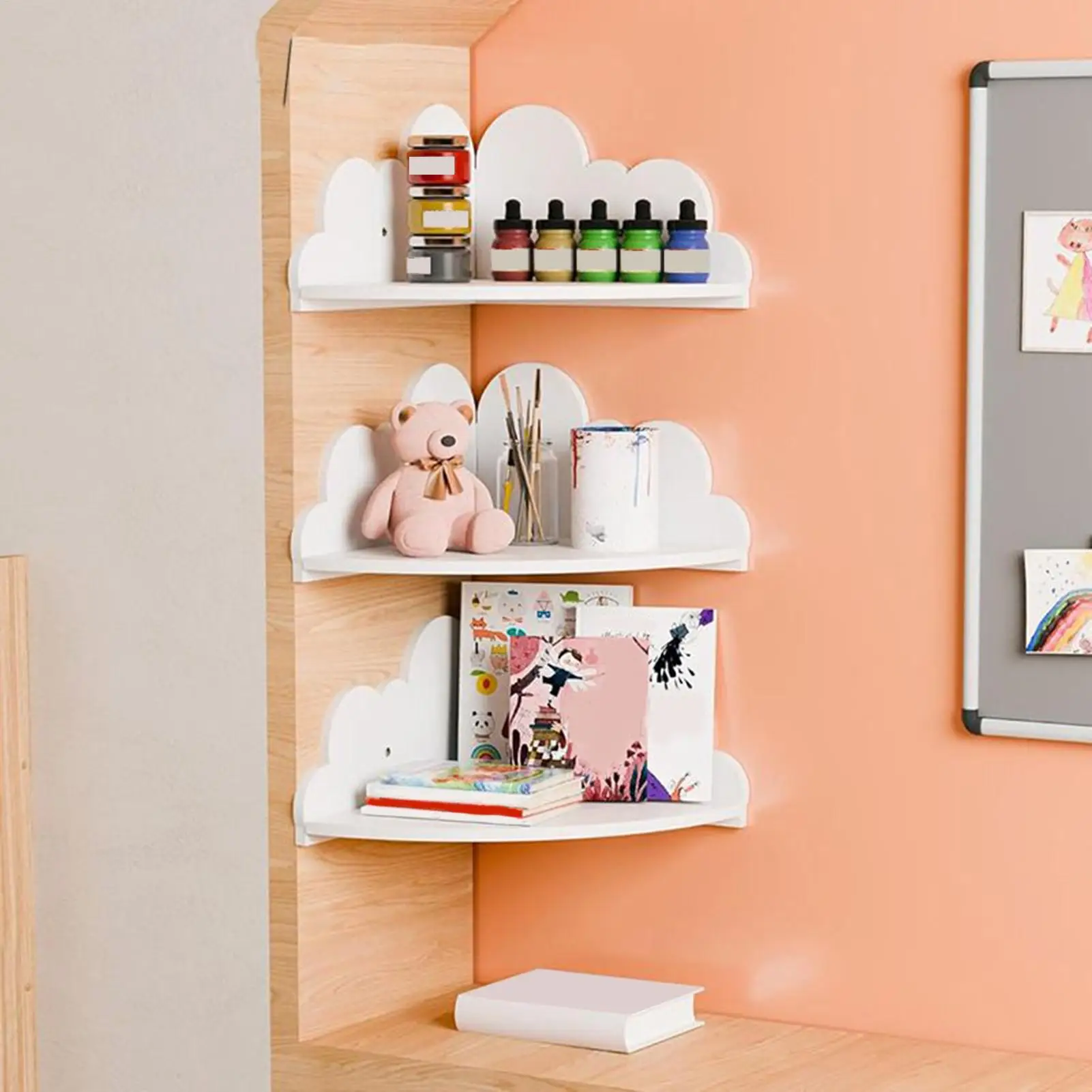 Cute Cloud-Shaped Corner Wall Shelves White Floating Shelves for Kids Room & Living Room Decorative Storage Home Wall Decor Gift
