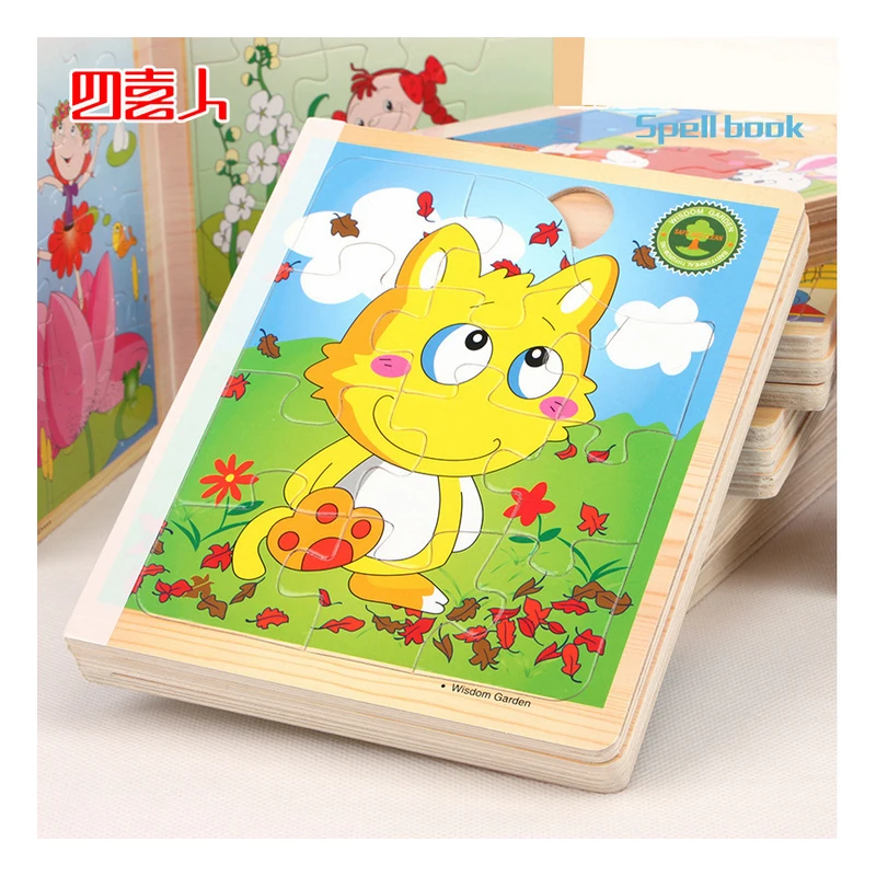 Baby Book Puzzle Classic Toy Cartoon Image Fun Handmade Puzzle Wooden Book Style Random Delivery P556