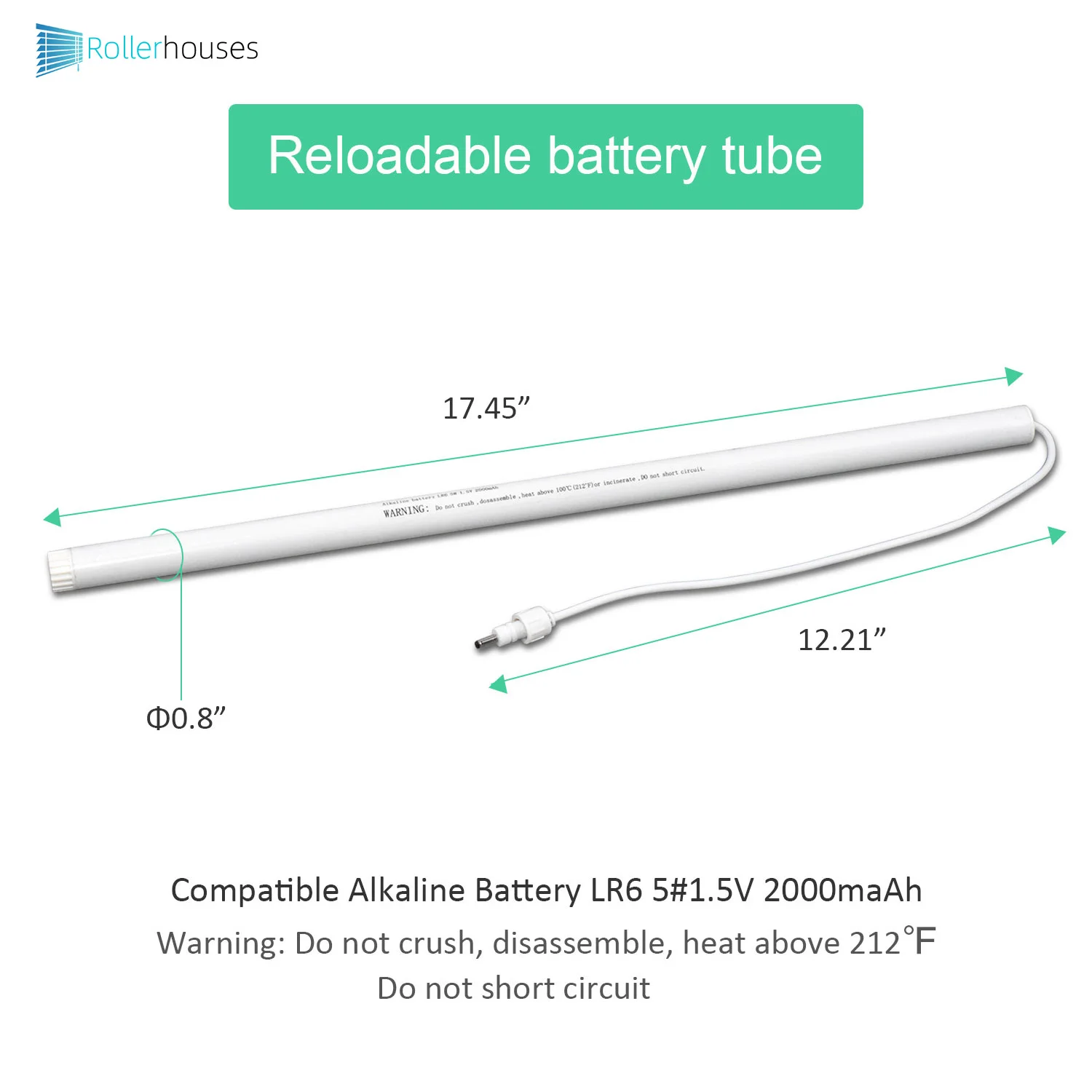 자동 블라인드 모터로 작동하는 탈착식 배터리 튜브, 12V DC 3.5, 1.35mm 수 커넥터 제공