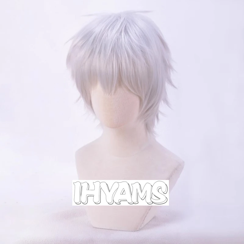 Kalim Al-Asim Cosplay Uomo Parrucca corta argento Cosplay Anime Cosplay Parrucche sintetiche resistenti al calore