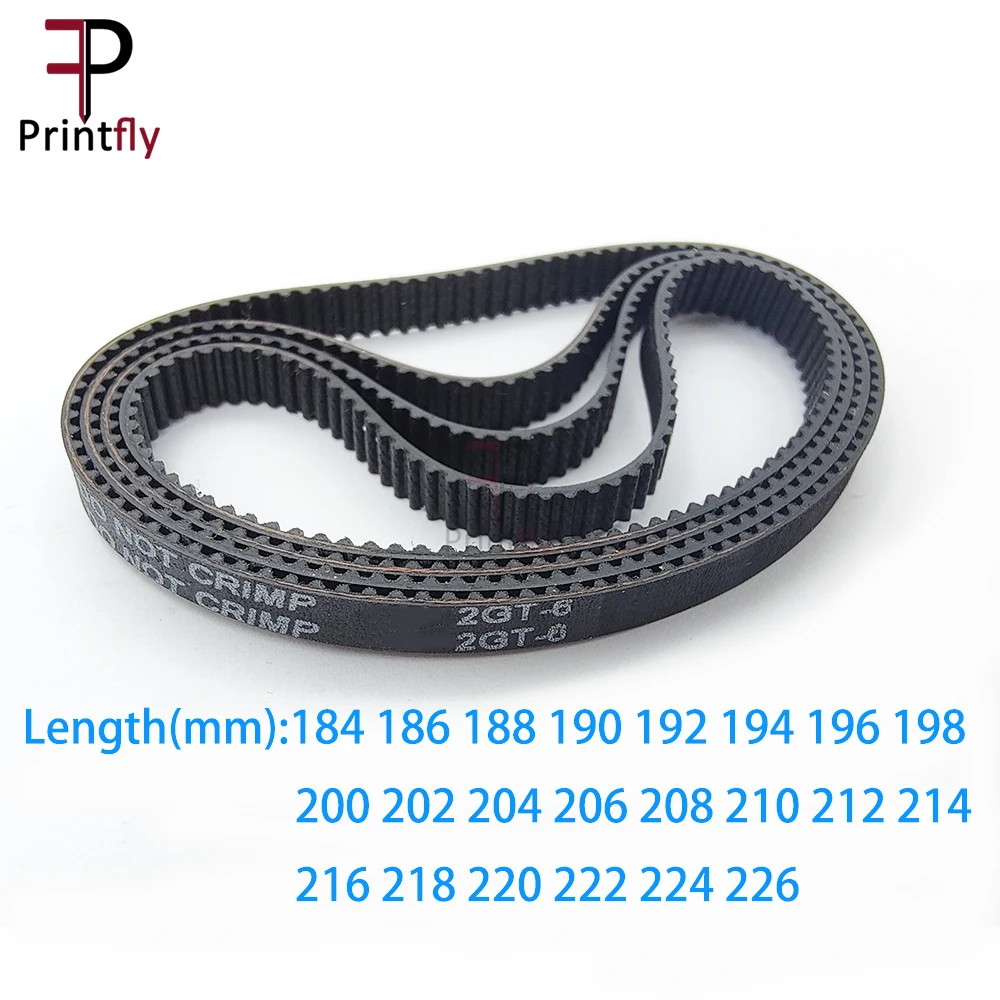 Printfly 2GT 2M GT2  Timing belt Pitch length ​184/186/188/190/192/194/196/198/200~218/220/222/224/226 Width 6mm Rubber closed