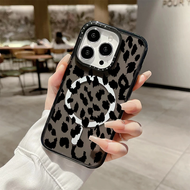 Fashion Pink Leopard Print Clear Case For Iphone 11 12 13 15 16 Pro Max Wireless Magnetic Charging Soft 14 Plus Shockproof Cover