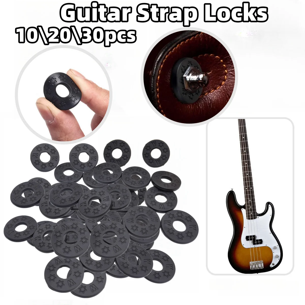 10/20/30Pcs Guitar Strap Locks Blocks Rubber Material Safety Lock Protector for Bass Ukulele Acoustic Classic Guitar Accessories