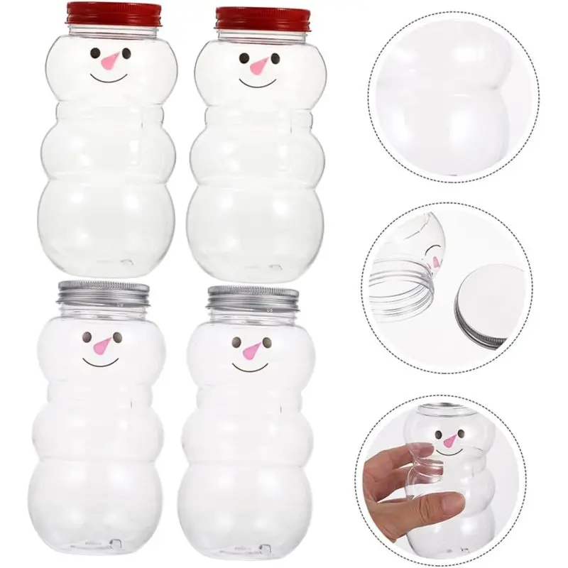 Christmas Snowman Empty Plastic Beverage Bottles, Snowman Shape Containers for Candy, Juice, Xmas Party Favors
