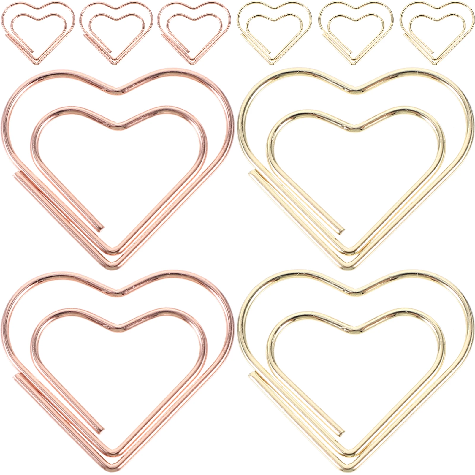 

24pcs Heart Shaped Paper Clips Metal Document Clamps Cute Office Supplies Rose Gold Color Mixed Pack For Paperwork