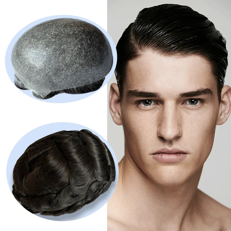 Hair Toupee for Men Natural Human Hair Prosthetic hight Density Wig Male Capillary Pu Silicon Toupee Replacement System Hair