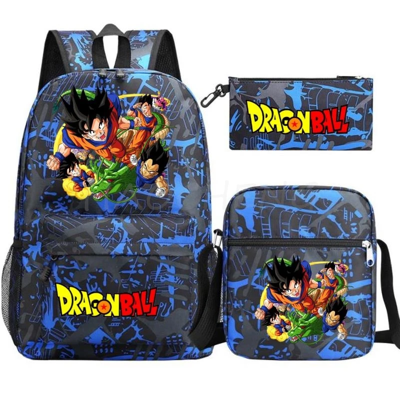 Goku School Bag Set para meninas e meninos adolescentes, Goku, Leisure Mochila, Travel Bags, Back to School Gift, 3 pcs, Hot