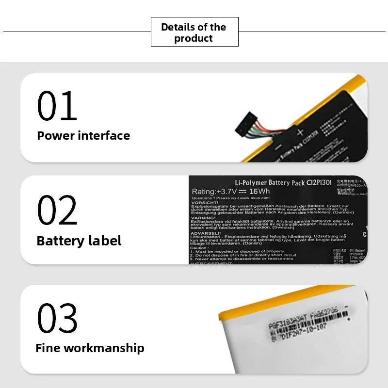 For  ASUS Pad MeMO ME302KL Laptop Battery C12P1301 C12P1302 3.7v 2500mAh