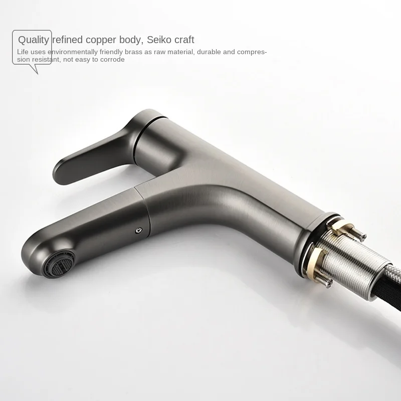 Brass Body Pull Out Basin Faucets Modern Simple Hot Cold Water Tap Deck Mounted Tap Single Handle Sink Mixer Bathroom Accessory