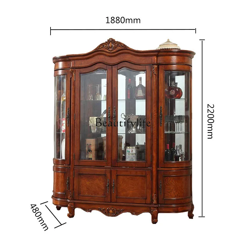 **American rural solid wood four-door wine cabinet glass door European display cabinet