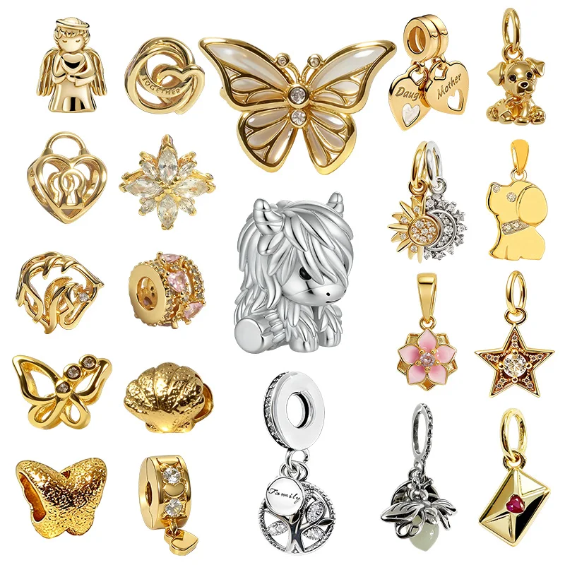 Original Charms Bead, Schottisches Highland-Kuh-Charm & Liebesbrief-Umschlag-Anhänger-Charm-Perle, passend für Anhänger-Armbänder, Damenschmuck, Geschenk
