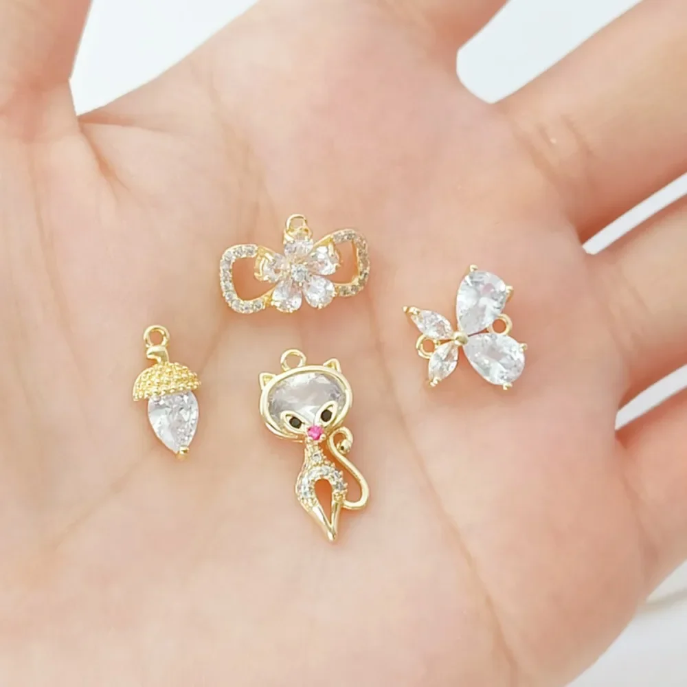 14K مطلية بالذهب مايكرو مطعمة الزركون كوز الصنوبر والغزلان والفراشة وخمس أوراق زهرة قلادة، DIY بها بنفسك قلادة مجوهرات يدوية الصنع #3