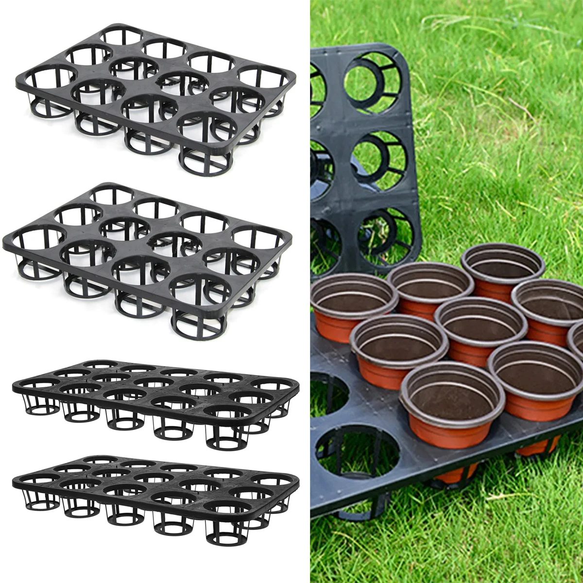 2/4/8Pcs Nursery Pot Holder 12/15 Planting Holes Durable Breathable Easy Storage Bottom Growing Tray Flowerpot Carrier Transport