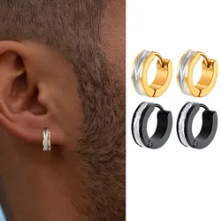 New Stainless Steel Hoop Earrings for Men,Waterproof Two Tone Huggies Earrings,Trendy Simple Jewelry Gifts